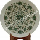 14" White Dinning Plate Pauashell Inlaid Marquetry Floral Design Veterans Gifts