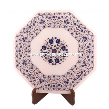 Marble Coffee Center Table Top Lapis Lazuli Inlay Floral Home Hallway Decor M070