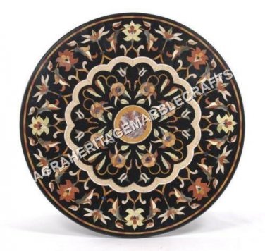 36" Round Dining Black Marble Top Console Table Inlaid Living Room Decor E507