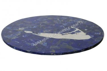 24" Random Marble Coffee Side Table Top Lapis Lazuli Inlay Christmas Decor E587