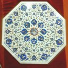 24" White Octagon Marble Coffee Table Top Lapis Lazuli Inlay Outdoor Decor E1013
