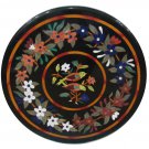 24" Black Marble Coffee Table Top Handicraft Floral Bird Inlay Design Home Decor