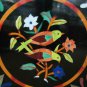 24" Black Marble Coffee Table Top Handicraft Floral Bird Inlay Design Home Decor
