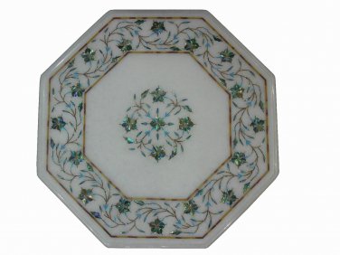 18" Marble Top Coffee Table Malachite Paua Shell Marquetry Inlay Halloween Decor