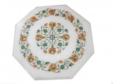 18" Marble Coffee Table Top Handmade Malachite Hakik Pietra Dura Halloween Decor