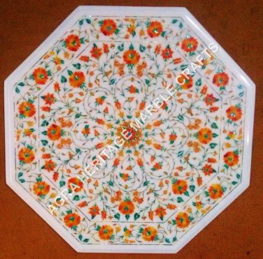 18" White Marble Coffee Table Top Marquetry Hakik Inlay Kitchen Patio Decor E477