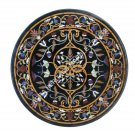 30" Scagliola Inlay Marble Round Black Console Table Top Furniture Decor E939