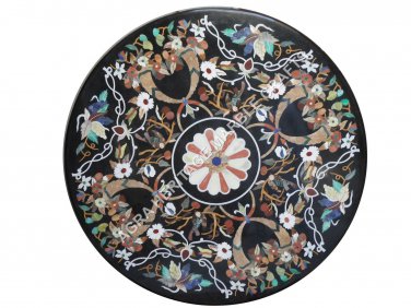 30" Black Marble Round Coffee Garden Table Top Collectible Inlay Design Art E888