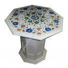 15" Marble Coffee Table Top With Stand Multi Floral Inlay Design Gift E1544 15" Marble Coffee Table Top With Stand Multi Floral Inlay Design Gift E1544