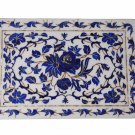 Indian White Makrana Marble Serving Tray Lapis Lazuli Inlay Marquetry Decor Gift