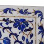 Indian White Makrana Marble Serving Tray Lapis Lazuli Inlay Marquetry Decor Gift