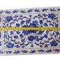 Indian White Makrana Marble Serving Tray Lapis Lazuli Inlay Marquetry Decor Gift