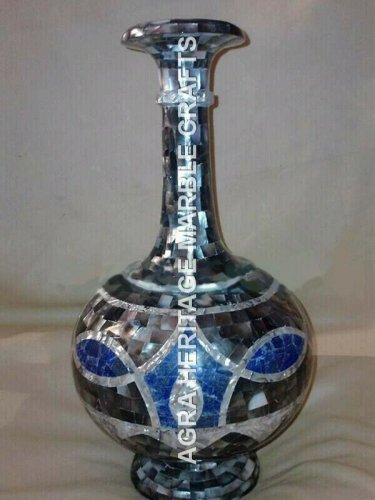 15" Elegant Marble Flower Vase Lapis Inlay Center Show Piece Gift Decor H3414A