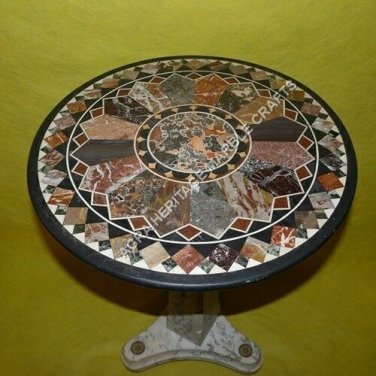30" Black Marble Coffee Garden End Table Top Pietra Dura Inlay Design Decor E853