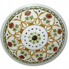 30" White Round Marble Coffee Garden Table Top Inlay Marquetry Patio Decor E1055