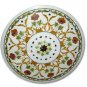 30" White Round Marble Coffee Garden Table Top Inlay Marquetry Patio Decor E1055