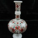 15" White Marble Flower Vase Carnelian Malachite Inlay Floral Gift Decor E1392