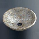 15" Round Marble Precious Inlaid Wash Basin Mother of Pearl Stone Art Decor E301