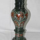 15" Green Marble Flower Vase Carnelian  Inlay Pietra Dura Floral Decor E1388