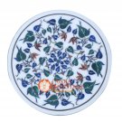 24" White Marble Coffee Bedroom Side Table Top Lapis Malachite Inlay Decor E1200