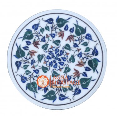 24" White Marble Coffee Bedroom Side Table Top Lapis Malachite Inlay Decor E1200