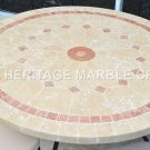 24" White Round Marble Coffee Center Table Top Handmade Inlay Patio Decor H4710