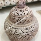 Natural Soapstone Marble Jar Hand Carved Elephant Gill Design Decor E455 Natural Soapstone Marble Jar Hand Carved Elephant Gill Design Decor E455