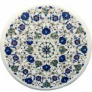 20" Marble Round Mosaic Coffee Top Table Lapis Stone Pietradure Inlay Art Decor