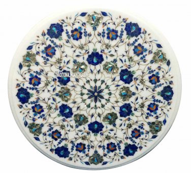 20" Marble Round Mosaic Coffee Top Table Lapis Stone Pietradure Inlay Art Decor