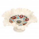 11"x11''x5'' White Marble Fruit Bowl Carnelian Inlay Pietradura Arts Decor H3638