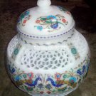 12" Marble White Pot Peacock Art Mosaic Inlay Art Floral Pietra Dure Decor Gifts