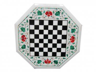 24" Marble Malachite Mosaic Coffee Table Top Chess Play Halloween Decor Gift