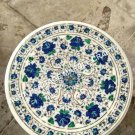 24" White Marble Coffee Center Table Top Lapis Lazuli Inlay Stone Decor E752