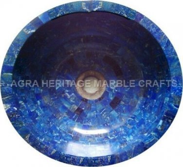 15" Random Marble Wash Basin Lapis Lazuli Inlay Bathroom Accesssories Decor E296