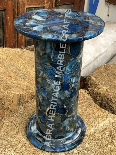 20" Blue Agate Marble Stand With 12" Top Handmade Art Home Decorative E1283