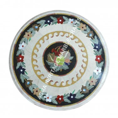 30" White Marble Coffee Garden Table Top Fruit Inlay Unique Design Decor H3486A