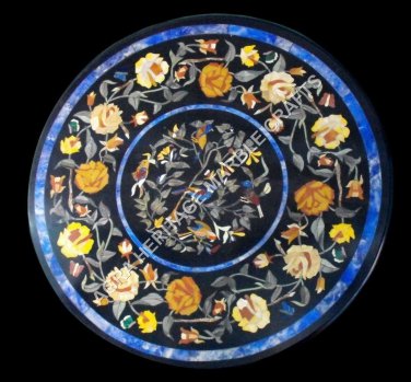 24" Marble Round Coffee Garden Table Top Collectible Floral Inlay Outdoor E480