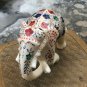 8" Marble White Trunk Down Elephant Statue Multi Marquetry Inlay Home Decor E878