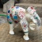 8" Marble White Trunk Down Elephant Statue Multi Marquetry Inlay Home Decor E878