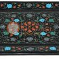 12"x9" Black Serving Tray Inlaid Precious Marqutery Fine Floral Veterans Gifts