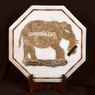 White Marble Coffee Table Top Elephant Inlay Furniture Pietradura Decorate H3682