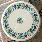 White Marble Round Center Table Top Parrot Inlay Floral Arts Hallway Decor H5393