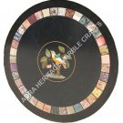 Black Marble Round Coffee Bedroom Table Top Mosaaic Bird Inlay Arts Decor E643