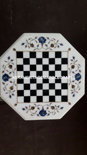 Marble Chess End Table Top Marquetry Lapis Floral inlay Furniture Decor H4097