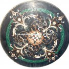 Black Marble Coffee Round Table Rare Inlay Mosaic Gemstone Halloween Decor H2750