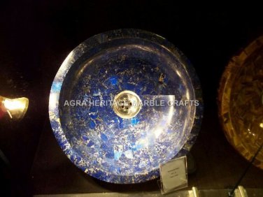 Vintage Marble Wash Basin Lapis Inlay Rare Arts Decorative Bathroom Decor H4989