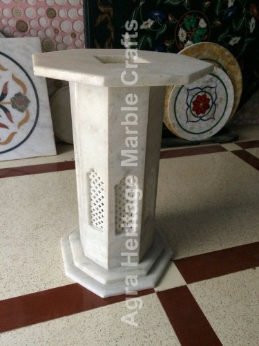 White Marble Stone Base Pedestal With Grill Work Furniture Decor