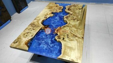 Blue Resin River Dining Custom Center Office Meeting Table Top Handmade Interior