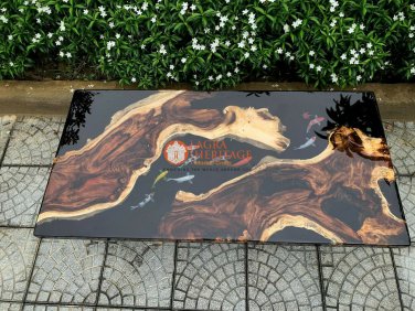 Black Resin Designer Dining Custom Corridor Table Top Handmade Wooden Furniture