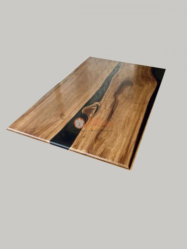 Wooden Epoxy Resin Dining Black River Center Table Top Handmade Luxury Interior